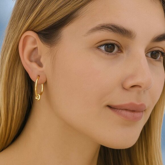 🆕 Chic Knot Accent 18K Gold Hoop Earrings Trendy Stainless Steel Minimalist - Picture 7 of 13